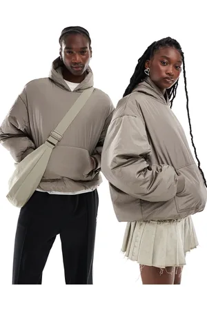 COLLUSION Unisex overhead hooded puffer coat in