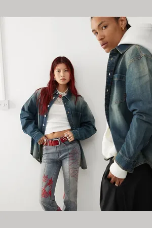 COLLUSION Unisex oversized denim shacket in midwash
