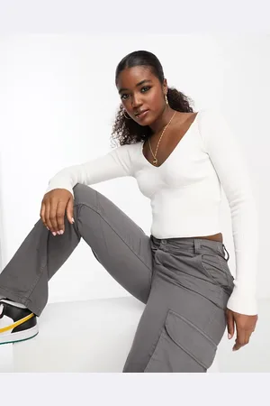 Pull&Bear Long sleeve knitted top in white
