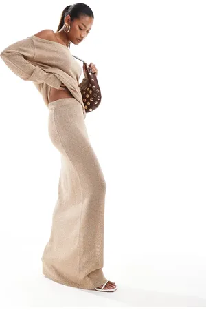 Aria Cove Shimmer fine knit low rise maxi skirt co-ord in light