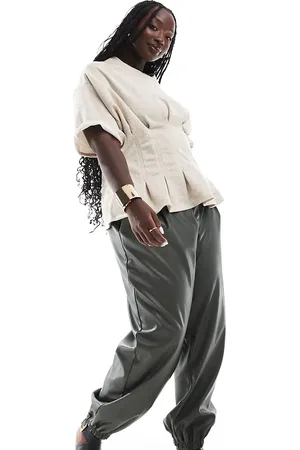 ASOS Curve faux leather jogger in khaki