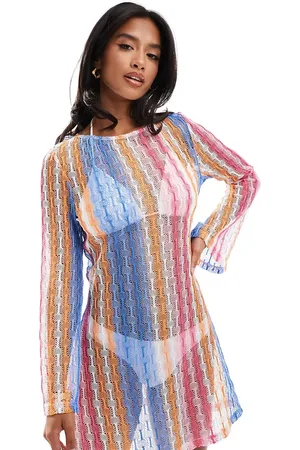 Extro & Vert Petite Crochet mini dress in stripe