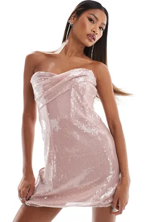ASOS Sheer sequin draped bandeau mini dress in pale