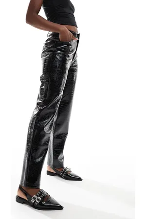 ASOS Faux leather croc straight leg trouser in
