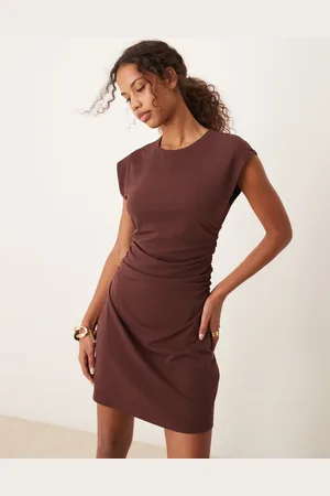 Abercrombie & Fitch Ruched side sleeveless mini dress in chocolate