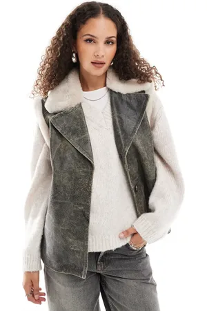 Urban Code Distressed leather biker gilet in