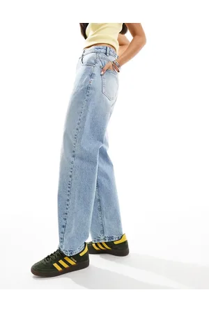 ASOS Cinched waist barrel leg jean in light mid