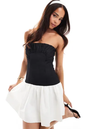 Forever New Ruched colour block mini dress in and cream