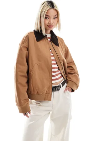 Monki Barn jacket in light with contrast cord collar