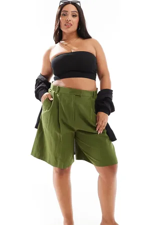 ASOS ASOS DESIGN Curve longline high waisted tailored short with linen in olive