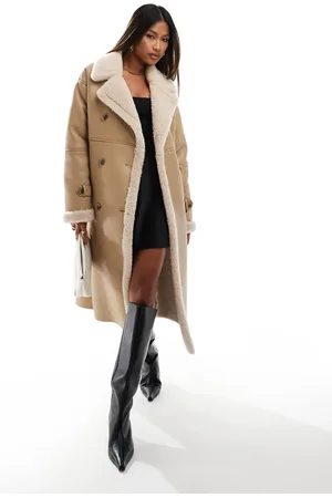 Forever New Shearling belted faux fur coat in light camel
