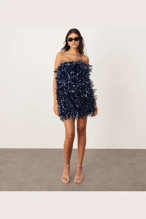 ASOS Sequin fringe mini bandeau dress in navy