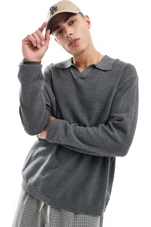 Cotton On Cotton On knitted long sleeve collar lightweight top in charcoal