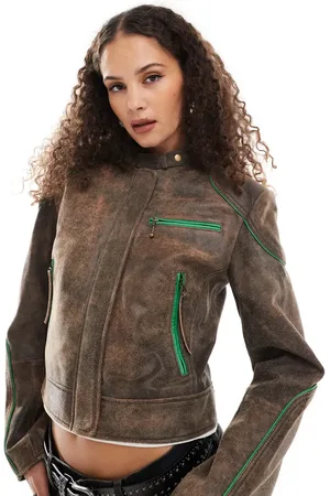Urban Code Distressed leather motor jacket in dark