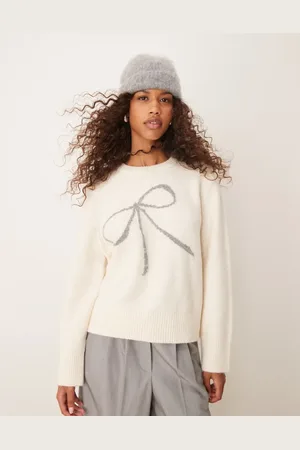 Abercrombie & Fitch Crewneck knit sweater with bow in light