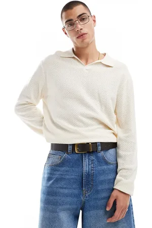 Cotton On Cotton On knitted long sleeve polo top in cream