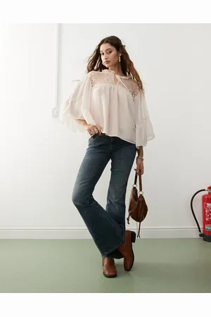 Reclaimed Boho angel sleeve top in blush