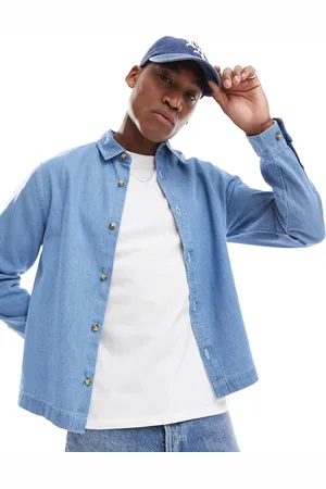 ASOS Boxy denim overshirt with contrast top stitching in