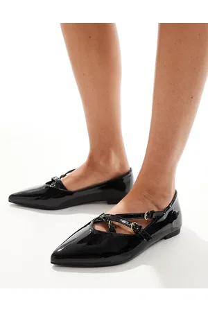 SEQWL Pointed strappy ballet flats in patent