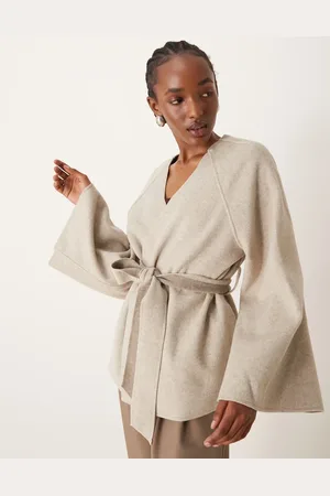JDY Wide sleeve drapy jacket in light beige melange