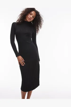 MANGO High neck long sleeve ribbed midi dress in