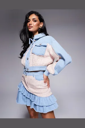 ASOS Boucle mix co-ord denim bomber jacket in mid wash