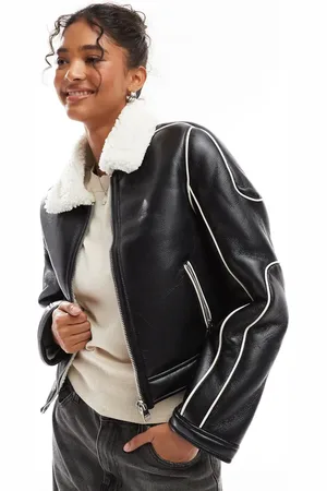 Bershka Double faced aviator jacket with fur trim in