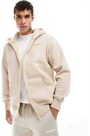 Sixth June Glory angel printed back zip up hoodie in beige