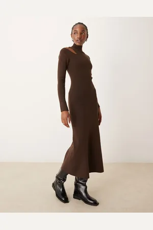 River Island Cut out roll neck midi dress in dark