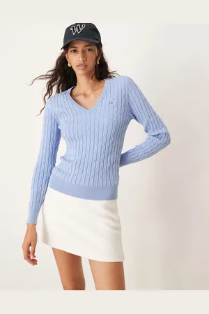 GANT Cotton cable knit v-neck jumper with logo in
