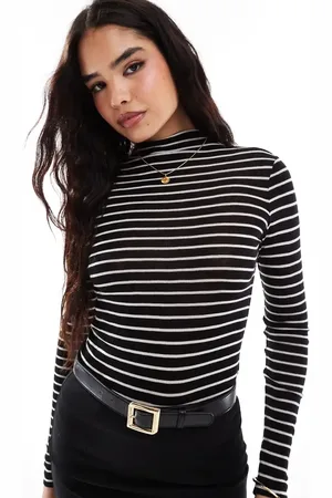 & OTHER STORIES & Other super soft wool jersey long sleeve top with funnel neck in mono stripes