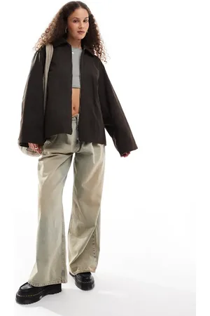 Weekday Wax coated barn jacket in dark with contrast cord collar
