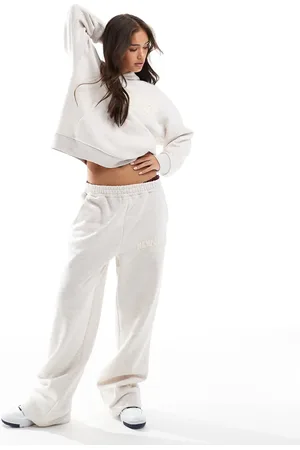 ASOS Straight leg jogger co-ord with chenille New Jersey graphic in oatmeal marl