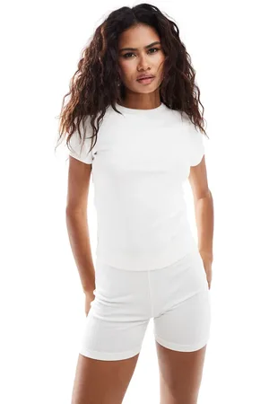 COLLUSION Pointelle fitted t-shirt co-ord in ecru