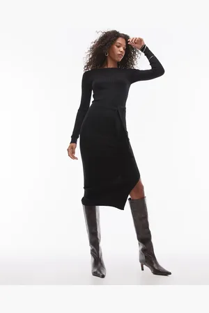 MANGO Belt detail long sleeve midi dress in