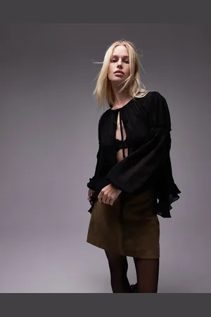 Topshop Sheer crinkle tie front top in