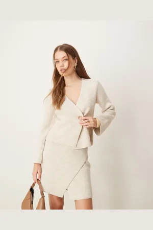 River Island Asymmetric cardigan co-ord in beige