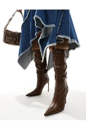 Public Desire Crusader fur trim pointed knee boots in