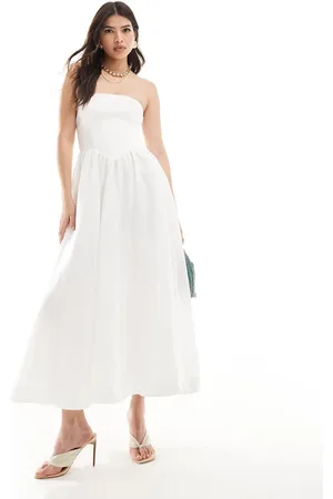 Forever New Drop waist bandeau midi dress in porcelain