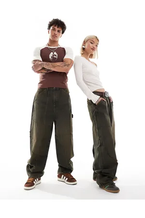 COLLUSION X001 unisex antifit patchwork jeans in midwash