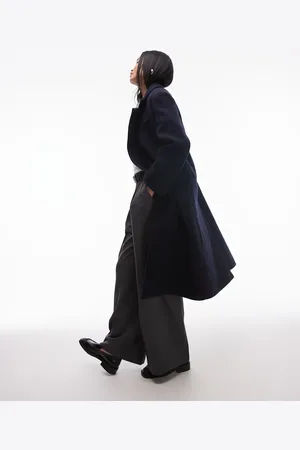 & OTHER STORIES & wool blend oversized midi length coat with asymmetric button detail in navy