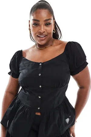 ASOS Curve puff sleeve button down milkmaid top in