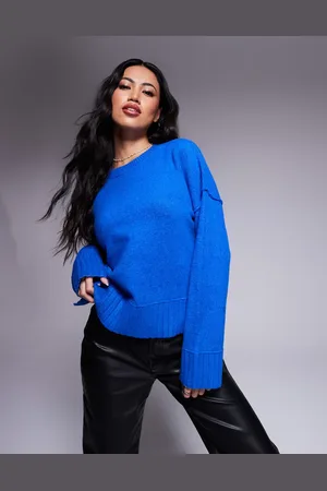 River Island Cropped chunky jumper in cobalt