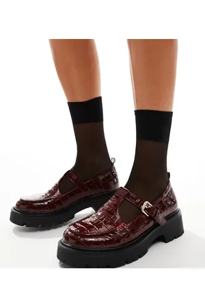 London Rebel London Rebel Tilly wide fit chunky mary jane in burgundy croc