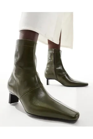 ASOS Rise premium leather boots with metal heel detail in olive