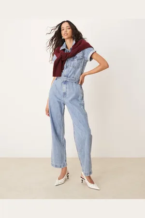 Abercrombie & Fitch Denim belted jumpsuit in wash