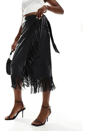 Never Fully Dressed PU fringe midaxi skirt in