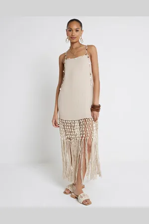 River Island Macrame tassel beach dress in cream