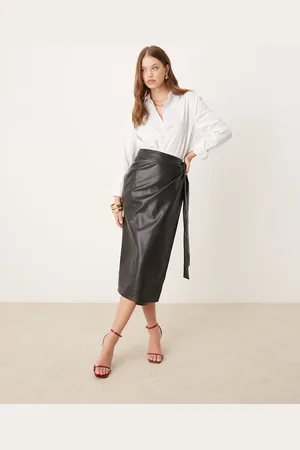 Never Fully Dressed PU wrap midi skirt in