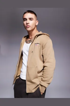 Ralph Lauren Sports Capsule logo zip up hoodie in tan